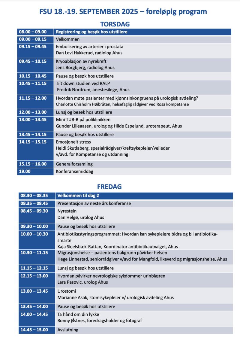 Foreløpig program FSU 2025